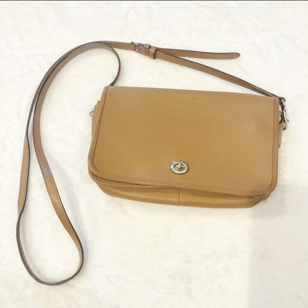 Coach orange-lined purse in tan brown